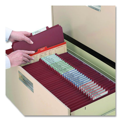 Pressboard Classification Folders, 2/5-Cut Tab, Expands 2", 1 Divider, 4 SafeSHIELD Fasteners, Letter Size, Red, 10/Box