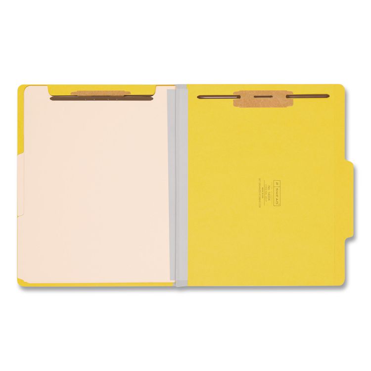 Colored Top Tab Classification Folders, 2/5-Cut Tab, Expands 2", 2 Divider, 6 SafeSHIELD Fastener, Letter Size, Yellow, 10/BX