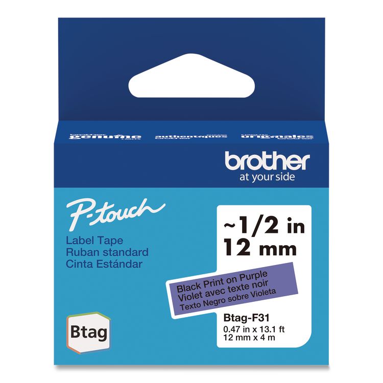 Genuine P-Touch BTAG Label Tapes, 0.47" x 13.1 ft, Black on Purple