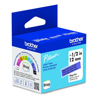 Genuine P-Touch BTAG Label Tapes, 0.47" x 13.1 ft, Black on Purple
