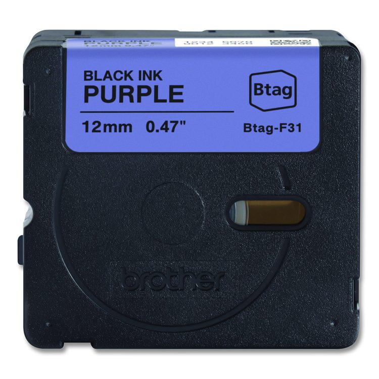 Genuine P-Touch BTAG Label Tapes, 0.47" x 13.1 ft, Black on Purple