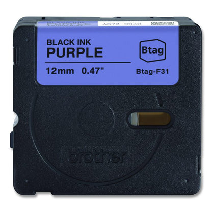 Genuine P-Touch BTAG Label Tapes, 0.47" x 13.1 ft, Black on Purple