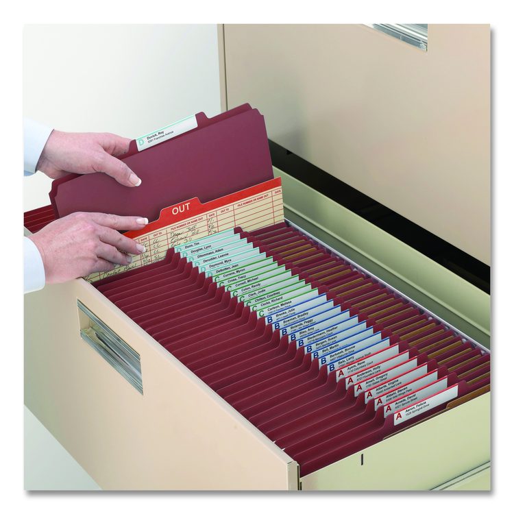 Pressboard Classification Folders, 2/5-Cut Tab, Expands 3", 3 Dividers, 8 SafeSHIELD Fasteners, Letter Size, Red, 10/Box