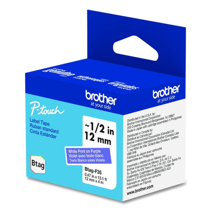 Genuine P-Touch BTAG Label Tapes, 0.47" x 13.1 ft, White on Purple