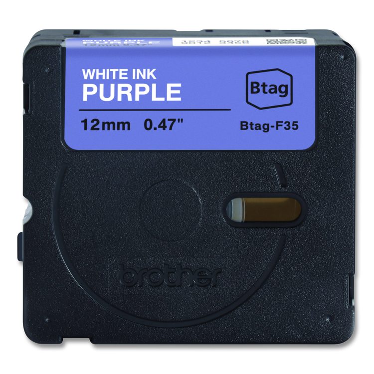 Genuine P-Touch BTAG Label Tapes, 0.47" x 13.1 ft, White on Purple