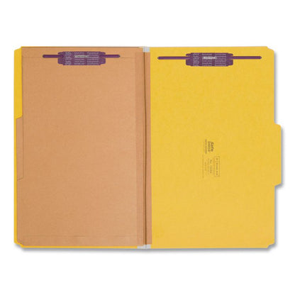 Pressboard Top Tab Pocket Classification Folders, Expands 2", 2 Dividers, 6 SafeSHIELD Fasteners, Legal Size, Yellow, 10/Box