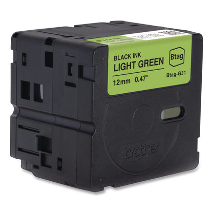 Genuine P-Touch BTAG Label Tapes, 0.47" x 13.1 ft, Black on Light Green