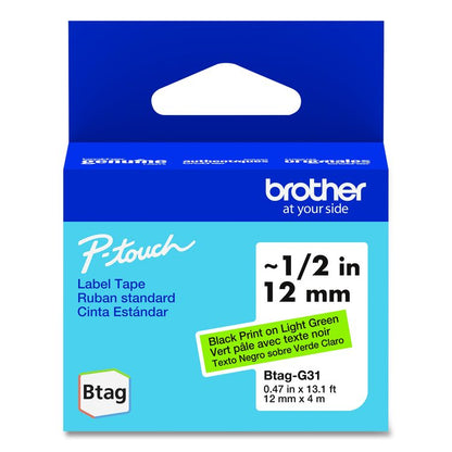 Genuine P-Touch BTAG Label Tapes, 0.47" x 13.1 ft, Black on Light Green