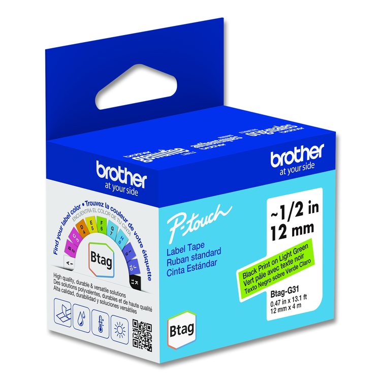 Genuine P-Touch BTAG Label Tapes, 0.47" x 13.1 ft, Black on Light Green