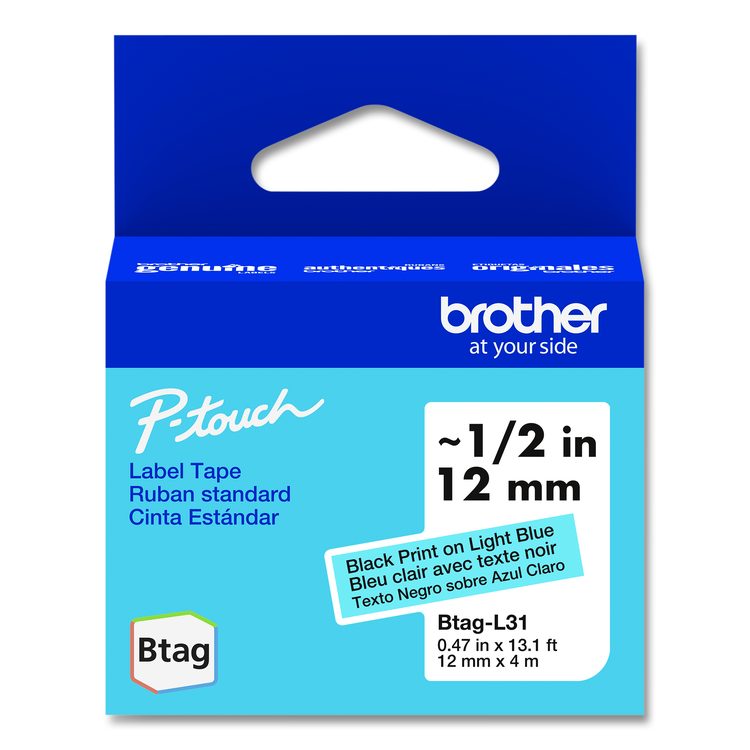 Genuine P-Touch BTAG Label Tapes, 0.47" x 13.1 ft, Black on Light Blue