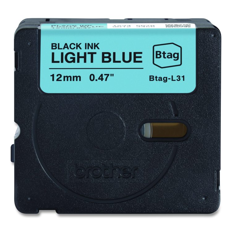 Genuine P-Touch BTAG Label Tapes, 0.47" x 13.1 ft, Black on Light Blue