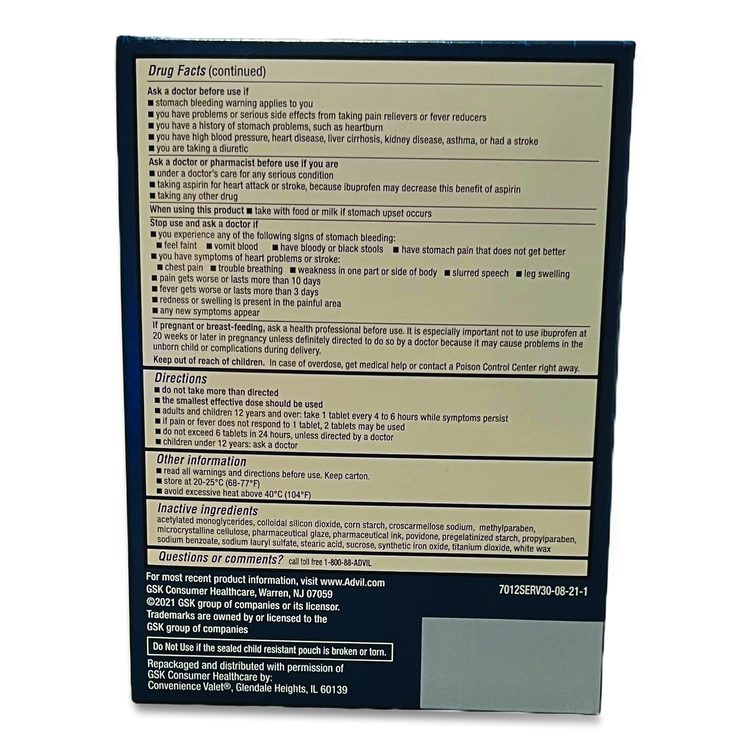 Ibuprofen Tablets Refill Packs, Two-Pack, 30/Box