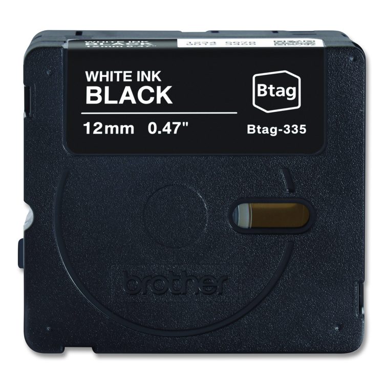 Genuine P-Touch BTAG Label Tapes, 0.47" x 13.1 ft, White on Black