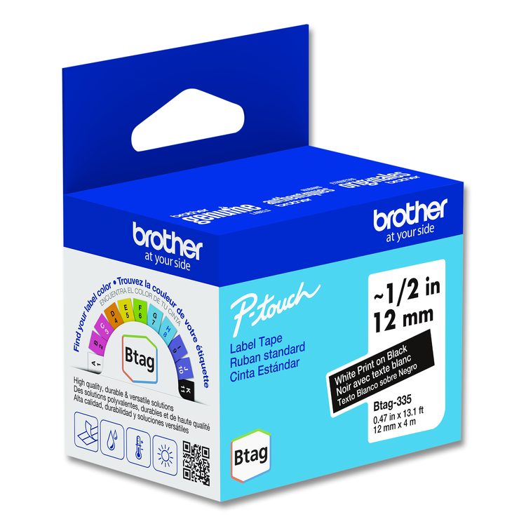 Genuine P-Touch BTAG Label Tapes, 0.47" x 13.1 ft, White on Black