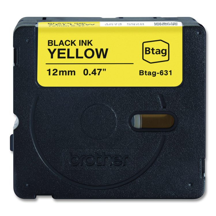 Genuine P-Touch BTAG Label Tapes, 0.47" x 13.1 ft, Black on Yellow