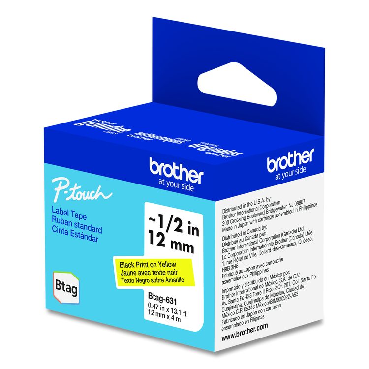 Genuine P-Touch BTAG Label Tapes, 0.47" x 13.1 ft, Black on Yellow