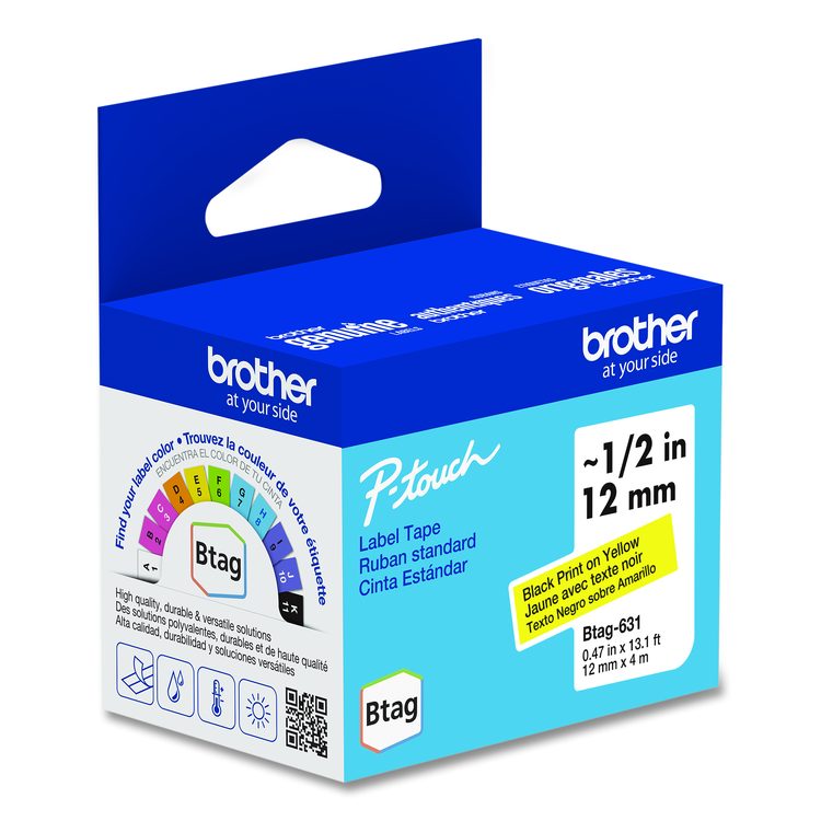 Genuine P-Touch BTAG Label Tapes, 0.47" x 13.1 ft, Black on Yellow