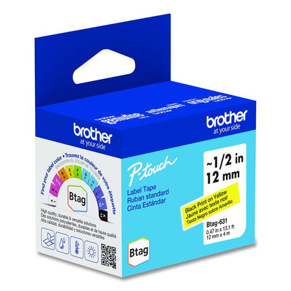 Genuine P-Touch BTAG Label Tapes, 0.47" x 13.1 ft, Black on Yellow