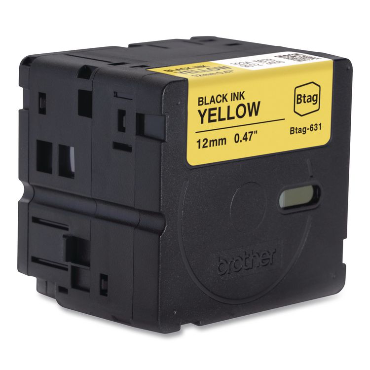 Genuine P-Touch BTAG Label Tapes, 0.47" x 13.1 ft, Black on Yellow