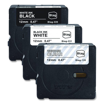 Genuine P-Touch BTAG Label Tapes, 0.47" x 13.1 ft, White on Clear, Black on White, White on Black, 3/Pack