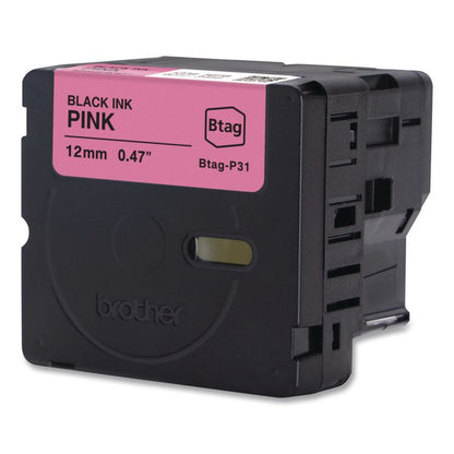 Genuine P-Touch BTAG Label Tapes, 0.47" x 13.1 ft, Black on Pink