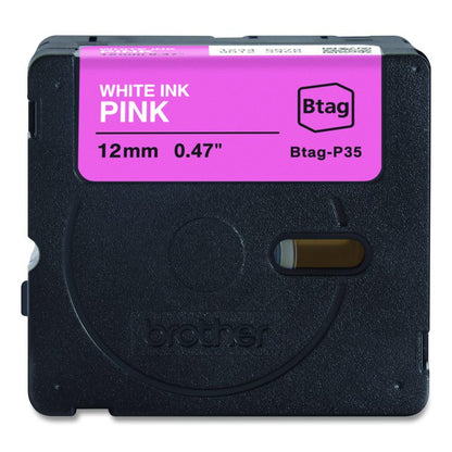 Genuine P-Touch BTAG Label Tapes, 0.47" x 13.1 ft, White on Pink