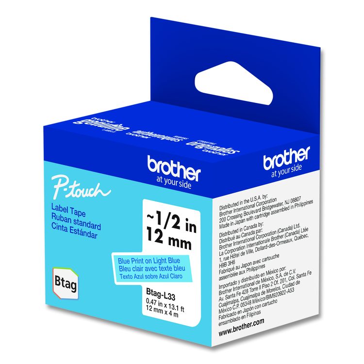 Genuine P-Touch BTAG Label Tapes, 0.47" x 13.1 ft, Blue on Light Blue