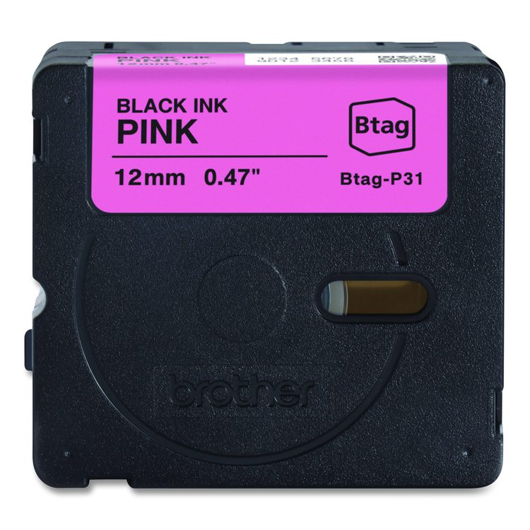 Genuine P-Touch BTAG Label Tapes, 0.47" x 13.1 ft, Black on Pink