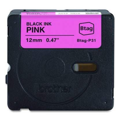 Genuine P-Touch BTAG Label Tapes, 0.47" x 13.1 ft, Black on Pink
