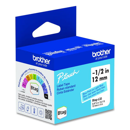 Genuine P-Touch BTAG Label Tapes, 0.47" x 13.1 ft, Blue on Light Blue