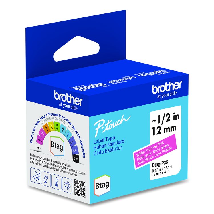 Genuine P-Touch BTAG Label Tapes, 0.47" x 13.1 ft, White on Pink