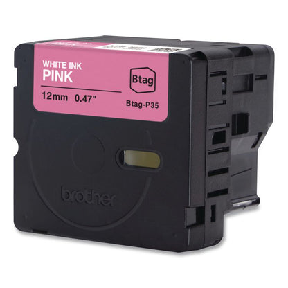 Genuine P-Touch BTAG Label Tapes, 0.47" x 13.1 ft, White on Pink