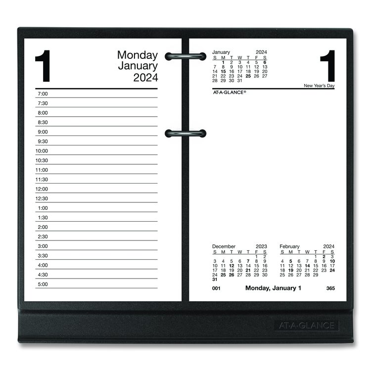 #17 Desk Calendar Base for Loose-Leaf Refill, 2 Rings, 3.5" x 6", Black