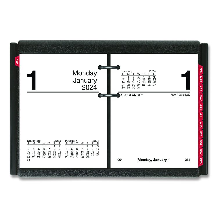 Desk Calendar Base for Loose-Leaf Refill, 2 Rings, 3" x 3.75", Black