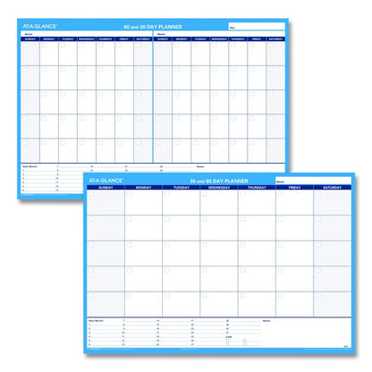 30/60-Day Undated Horizontal Erasable Wall Planner, 36 x 24, White/Blue Sheets, Undated