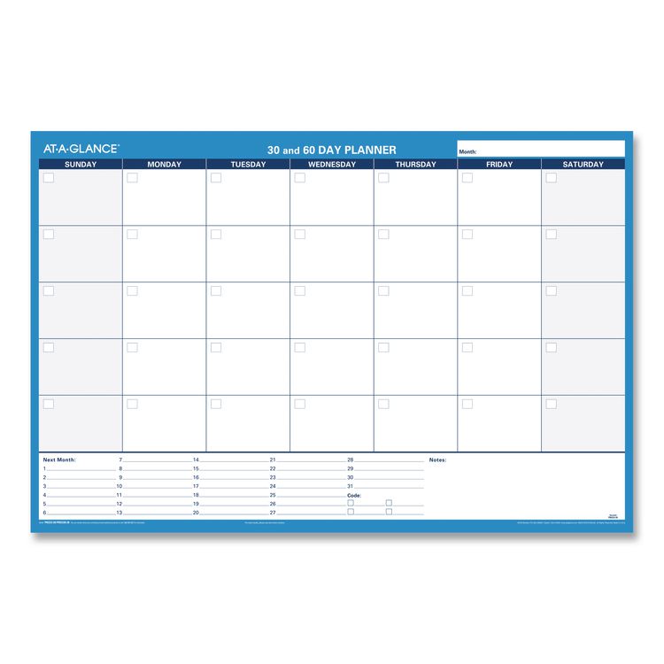 30/60-Day Undated Horizontal Erasable Wall Planner, 36 x 24, White/Blue Sheets, Undated