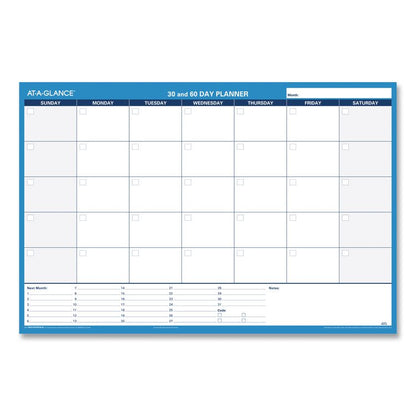 30/60-Day Undated Horizontal Erasable Wall Planner, 36 x 24, White/Blue Sheets, Undated