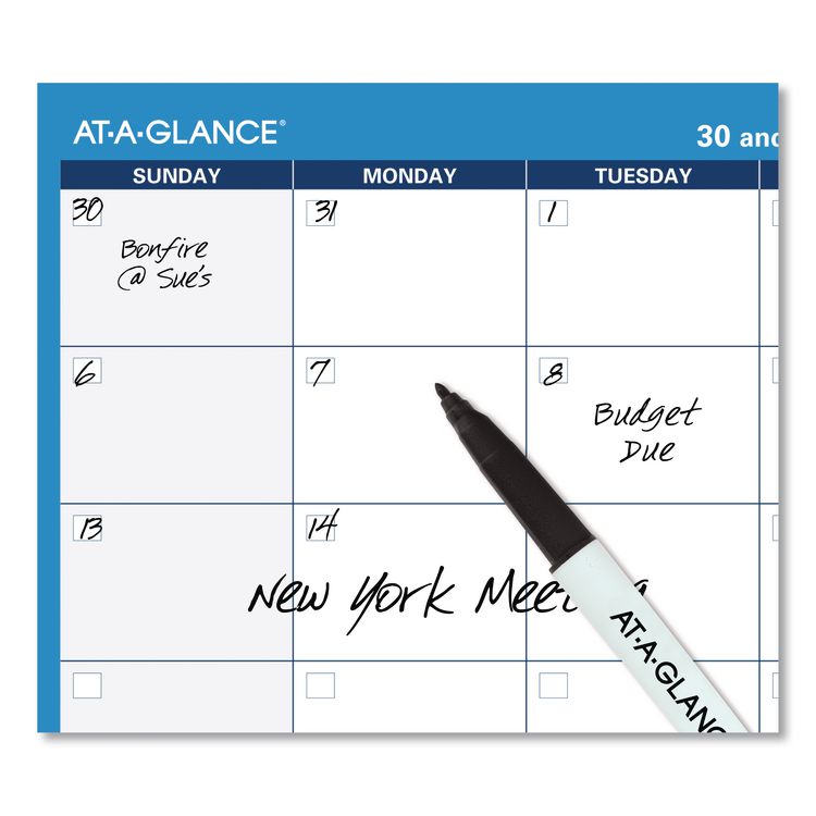 30/60-Day Undated Horizontal Erasable Wall Planner, 36 x 24, White/Blue Sheets, Undated