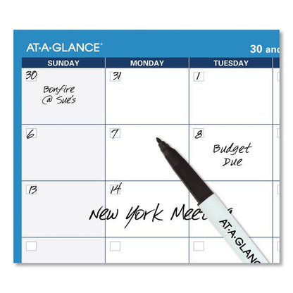 30/60-Day Undated Horizontal Erasable Wall Planner, 36 x 24, White/Blue Sheets, Undated