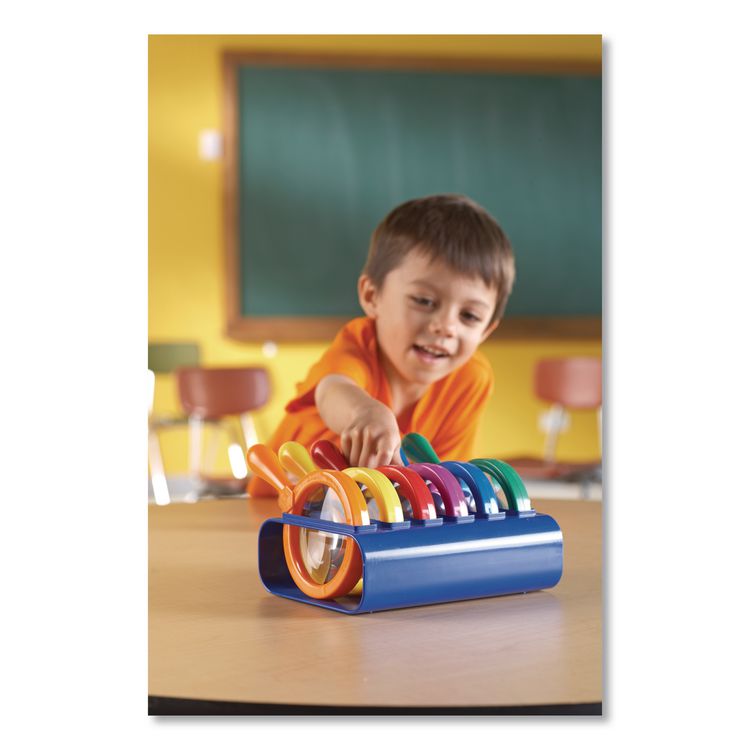 Primary Science Jumbo Magnifiers with Stand, Ages 3 and Up, 4.5x, Plastic Lens, 4.5" dia, 6/Set