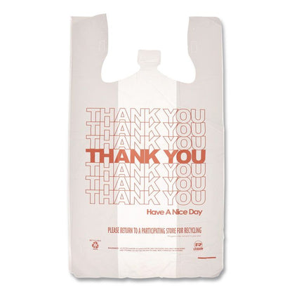 Thank You Bags, Thank You - Have a Nice Day Labeling, Cut-Out Handles, 11.5" x 6.5" x 21", White/Red, 1,000/Carton