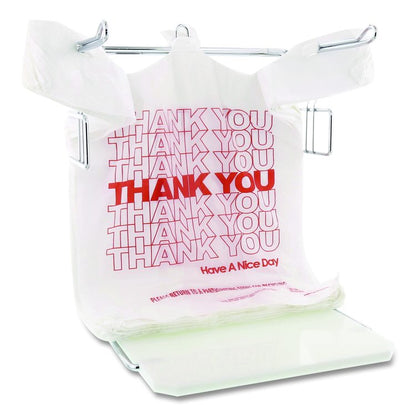 Thank You Bags, Thank You - Have a Nice Day Labeling, Cut-Out Handles, 11.5" x 6.5" x 21", White/Red, 1,000/Carton