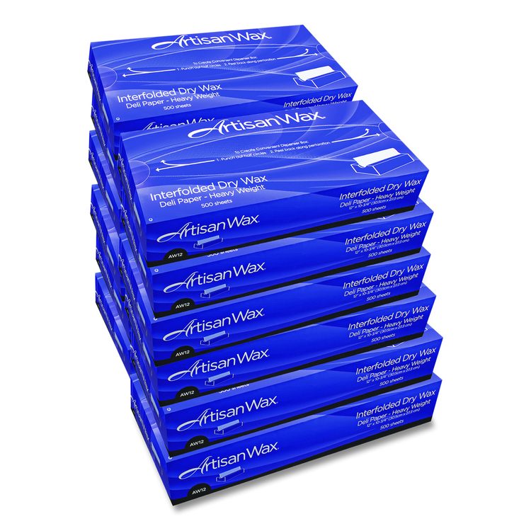 ArtisanWax Interfolded Dry Wax Deli Paper, 10" x 10.75", White, 500/Box, 12 Boxes/Carton