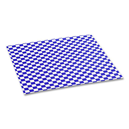 Grease-Resistant Paper Wraps and Liners, 12 x 12, Blue Check, 1,000/Box, 5 Boxes/Carton