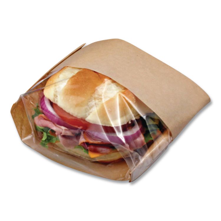 Dubl View Sandwich Bags, 2.35 mil, 9.5" x 5.75" x 2.75", Natural Brown/Clear, 500/Carton
