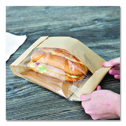 Dubl View Sandwich Bags, 2.35 mil, 9.5" x 5.75" x 2.75", Natural Brown/Clear, 500/Carton