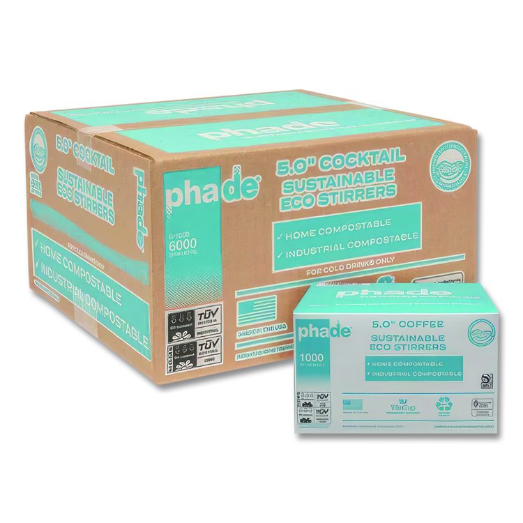 Marine Biodegradable Stir Straws, 5", PHA, Ocean Blue, 1,000/BX, 6 Boxes/Carton