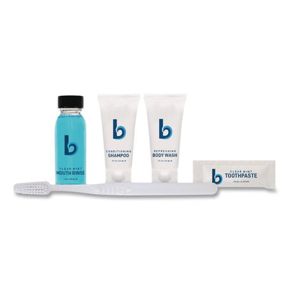 Amenities Kit, Mouth Rinse, Toothbrush, Toothpaste, Body Wash, Shampoo, Green Tea Lemongrass, 12 Kits/Carton