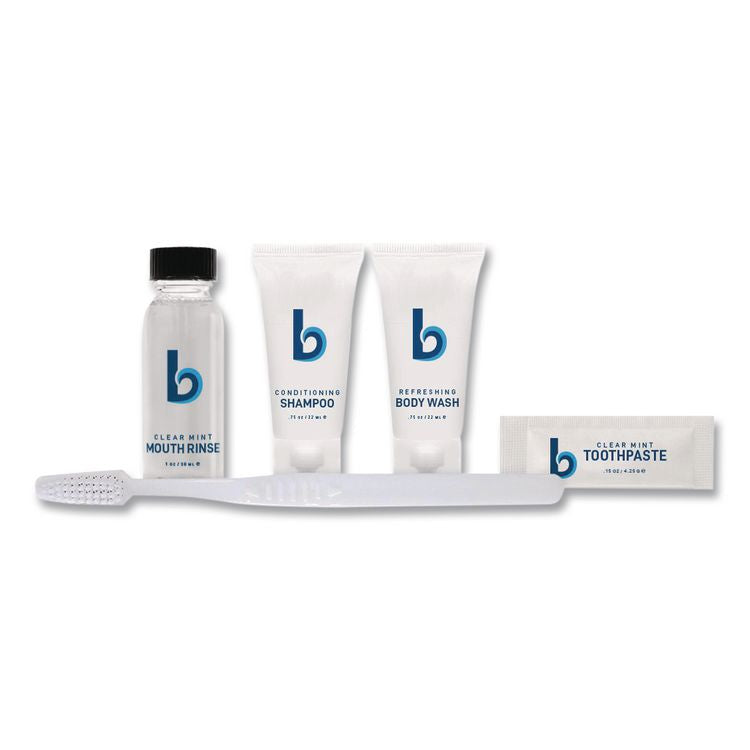 Amenities Kit, Mouth Rinse, Toothbrush, Toothpaste, Body Wash, Shampoo, Low Allergen, 12 Kits/Carton