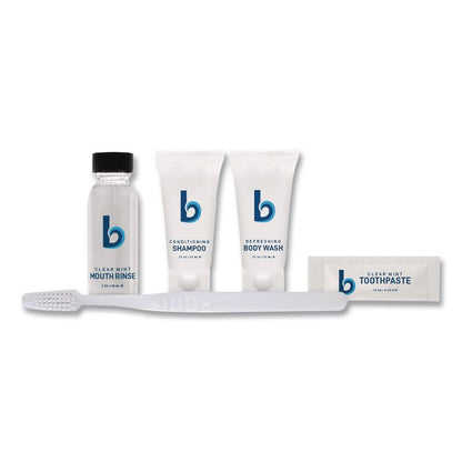 Amenities Kit, Mouth Rinse, Toothbrush, Toothpaste, Body Wash, Shampoo, Low Allergen, 12 Kits/Carton